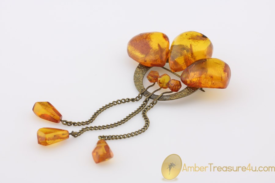 VINTAGE Artisan Cognac Genuine BALTIC AMBER Brooch 