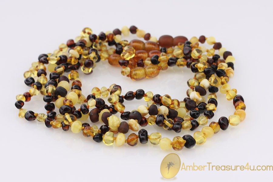 Lot of 5 Multicolor Baby Teething BALTIC AMBER Necklaces  