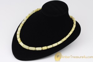 White Butter Color Cylinder Shape Beads  Genuine BALTIC AMBER Unisex Necklace