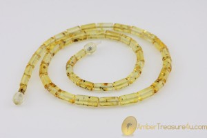 Cylinder Shape Beads FOSSIL INSECTS Genuine BALTIC AMBER Necklace