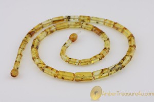 Cylinder Shape Beads FOSSIL INSECTS Genuine BALTIC AMBER Necklace