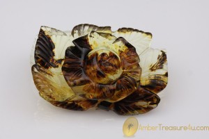 Hand Carved Rose Genuine BALTIC AMBER Figurine Statuette