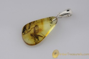 Genuine BALTIC AMBER Silver Pendant w Fossil Inclusion - SNIPE FLY