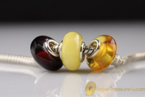 Lot of 3 Genuine BALTIC AMBER Bead fits to PANDORA & TROLL Bracelet 