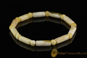 White Color Beads Genuine BALTIC AMBER Stretch Bracelet