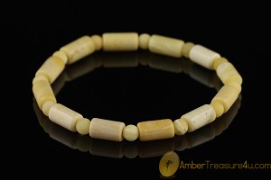 Butterscotch & White Beads Genuine BALTIC AMBER Stretch Bracelet