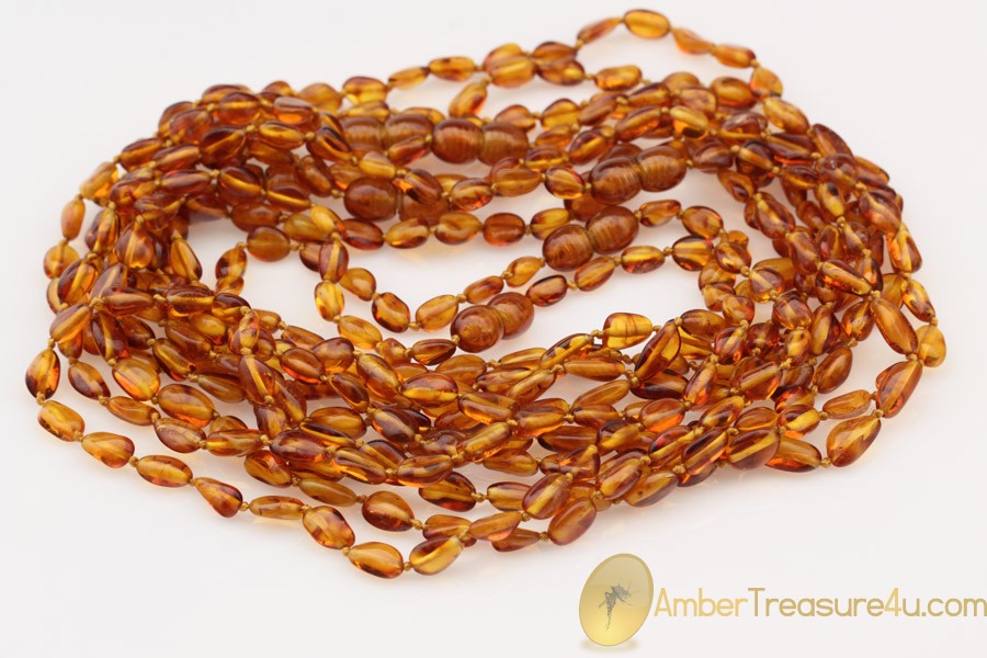 Lot of 10 Baby Teething Flat Olive Shape BALTIC AMBER Necklaces Lot of 10 Baby Teething Flat Olive Shape BALTIC AMBER Necklaces