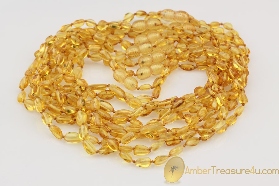 Lot of 10 Baby Teething Flat Olive Shape BALTIC AMBER Necklaces Lot of 10 Baby Teething Flat Olive Shape BALTIC AMBER Necklaces