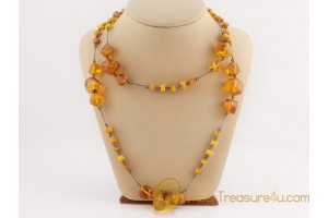 ANTIQUE Faceted Beads BALTIC AMBER Long Necklace an2