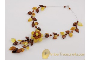 Beautiful Flower Genuine BALTIC AMBER Y shape Necklace 29