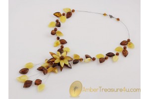 Beautiful Flower Genuine BALTIC AMBER Y shape Necklace 30