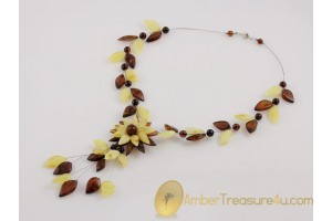 Beautiful Flower Genuine BALTIC AMBER Y shape Necklace 31