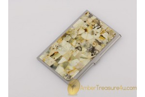 Card Case Decorated with Unique Color Baltic amber Mosaic cc1