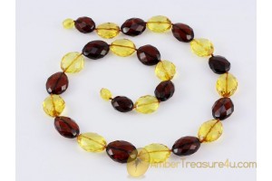 Faceted Cherry & Honey Beads Genuine BALTIC AMBER Necklace 21