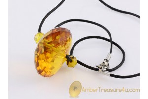 Faceted Honey Bead Genuine BALTIC AMBER Pendant - Leather 19