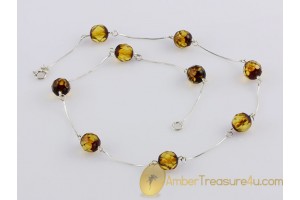 Faceted Round beads on Silver BALTIC AMBER Necklace 16