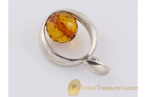 Faceted Sphere Genuine BALTIC AMBER Sterling Silver Pendant