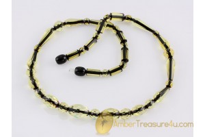 Faceted greenish beads Genuine BALTIC AMBER Necklace 18