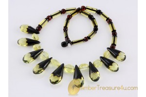 Faceted greenish Drops Genuine BALTIC AMBER Necklace 19