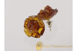 Flowers Genuine BALTIC AMBER Silver Earrings