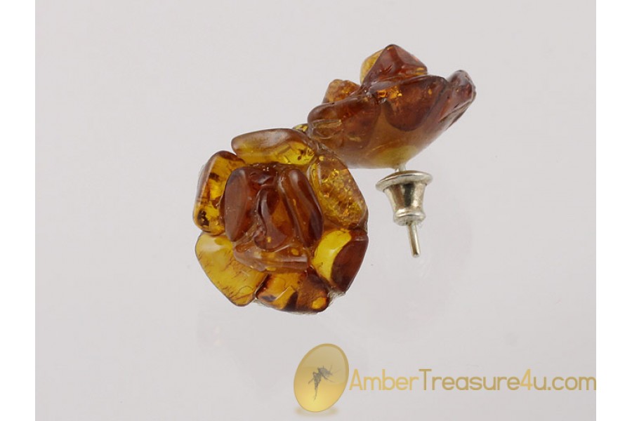 Flowers Genuine BALTIC AMBER Silver Earrings