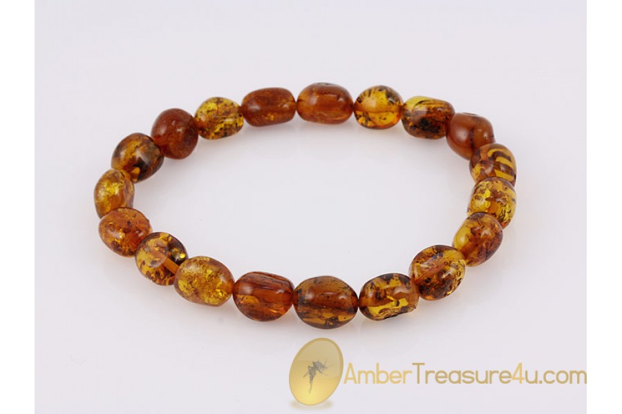 Glittering Olive Shaped Beads BALTIC AMBER Stretch Bracelet b8