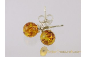 Glittering Spheres Genuine BALTIC AMBER Silver Earrings