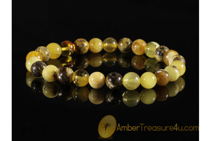 Great Color Round Beads BALTIC AMBER Stretch Bracelet b15