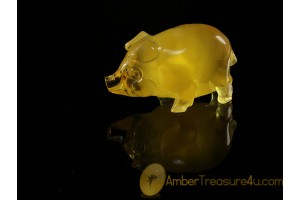 Hand Carved Genuine BALTIC AMBER Large PIGLET Statuette f3