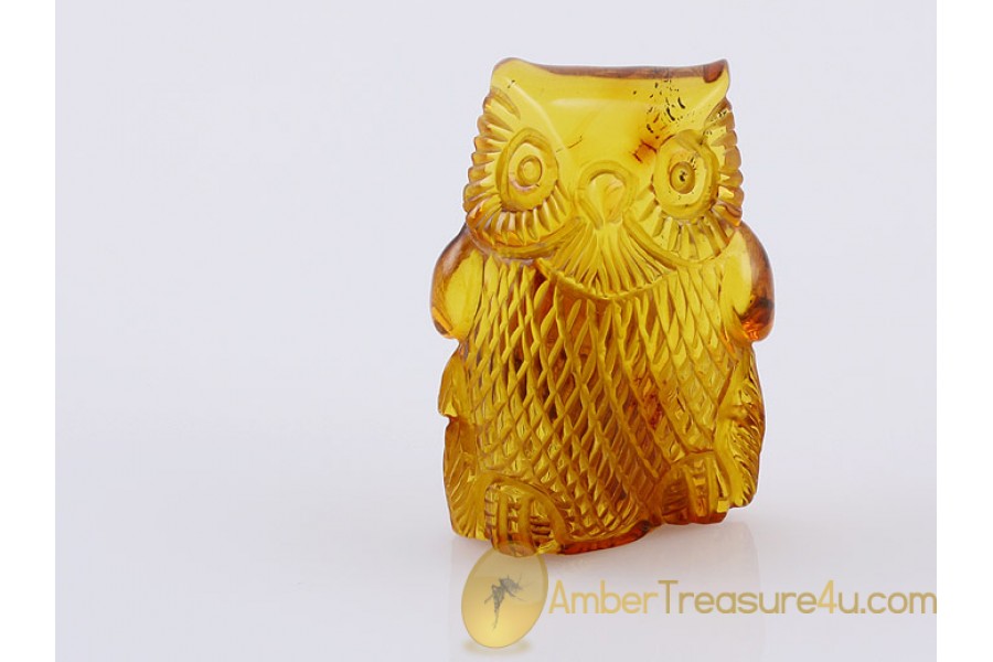 Hand Carved Genuine BALTIC AMBER Large OWL Statuette f11