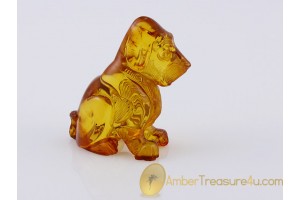 Hand Carved Genuine BALTIC AMBER DOG Statuette f12