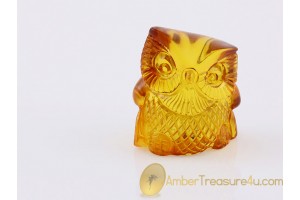 Hand Carved Genuine BALTIC AMBER OWL Statuette f13