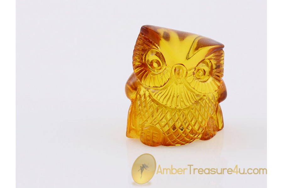Hand Carved Genuine BALTIC AMBER OWL Statuette f13