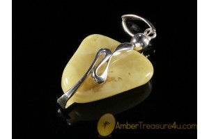 Huge BUTTER & WHITE Color Genuine BALTIC AMBER Silver Pendant