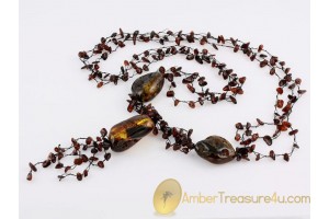 Huge Beads 3-line Knotted BALTIC AMBER Necklace 34