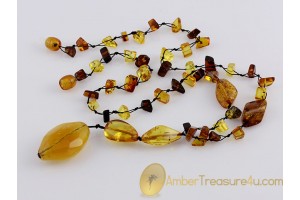 Knotted Beads Genuine BALTIC AMBER Y shape Necklace 21
