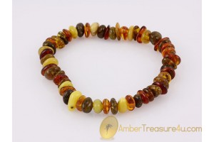 Multicolor Beads Genuine BALTIC AMBER Stretch Bracelet b12