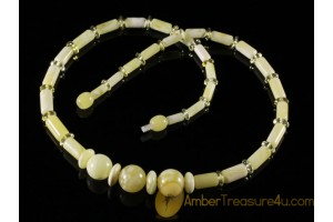Royal White color Mixed beads Genuine BALTIC AMBER Necklace 19