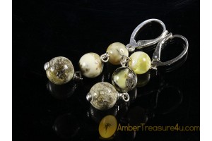 Unique Color Round Beads BALTIC AMBER Silver Earrings