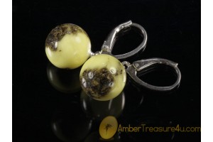 Unique Color Round Beads BALTIC AMBER Silver Earrings