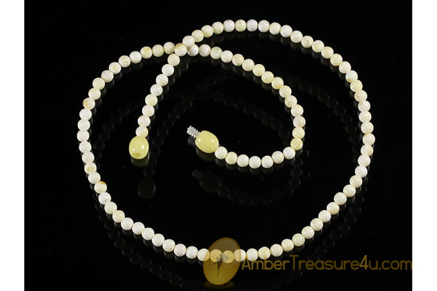 WHITE Color Round Beads 4.5mm BALTIC AMBER Necklace