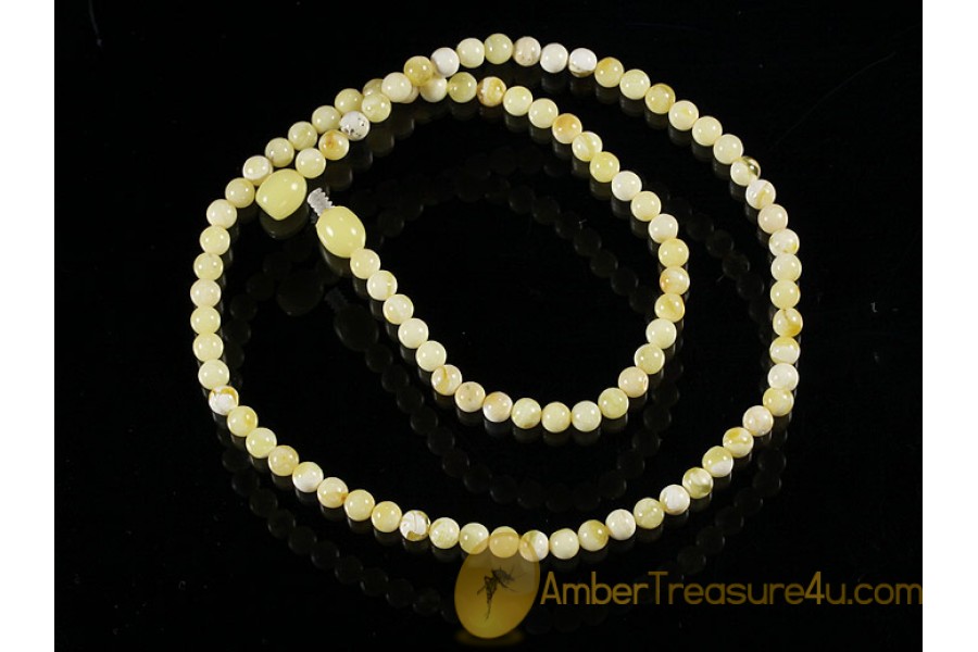 WHITE Color Round Beads 5mm BALTIC AMBER Necklace