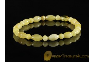 WHITE Olive Shape Beads BALTIC AMBER Stretch Bracelet b14