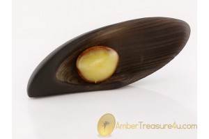 Wooden Statuette & Great Color Genuine BALTIC AMBER Stone ws1