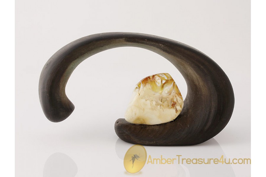 Wooden Statuette & UNIQUE Color Genuine BALTIC AMBER Stone ws2 Wooden Statuette & UNIQUE Color Genuine BALTIC AMBER Stone ws2