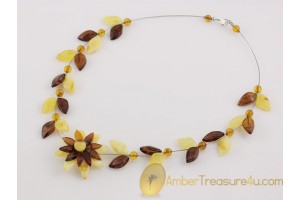 Beautiful Flower Genuine BALTIC AMBER Necklace 27